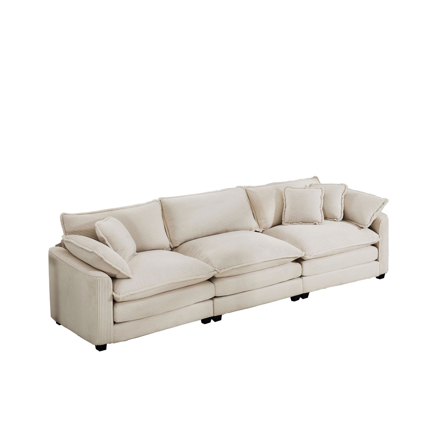 Mid-Century Modern 3 Seater Sectional Sofa With Arm And Throw Pillows Home Essentials
