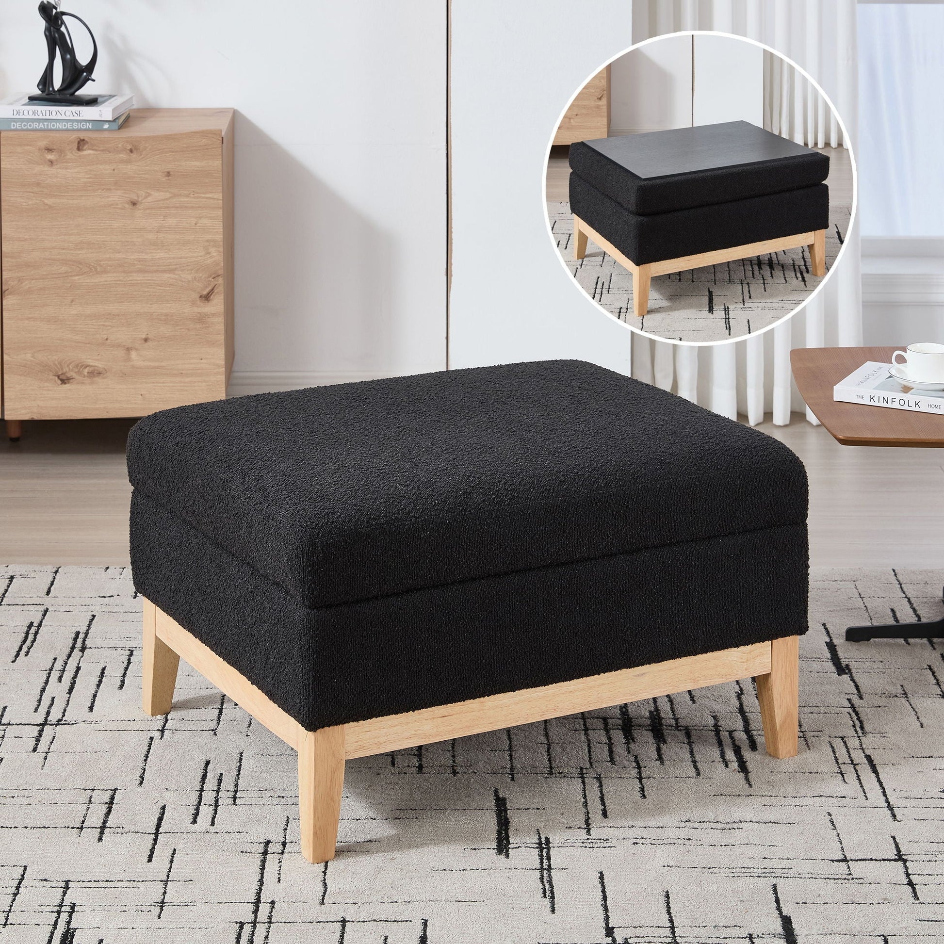 Upholstered Storage Ottoman With Reversible Lid Coffee Table, Foot Stool Home Essentials
