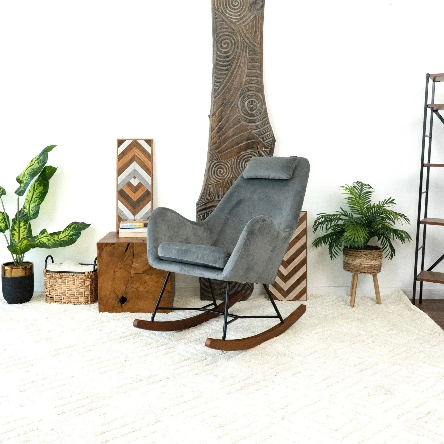 Chel - Mid-Century Modern Velvet Rocking Chair Ashcroft Furniture
