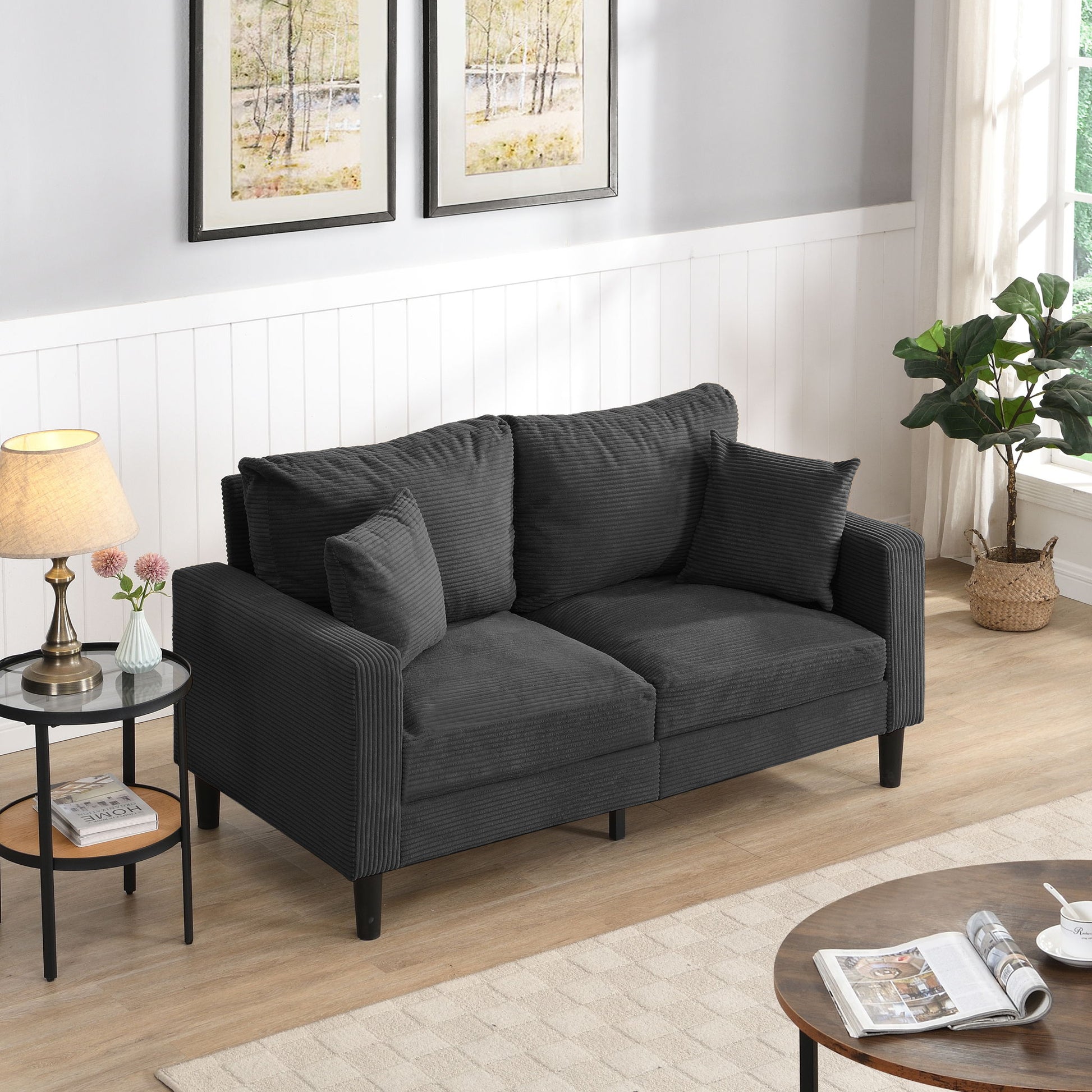 Modern Upholstered Loveseat Sofa With High Resilience, Wooden Frame - Dark Gray Home Essentials