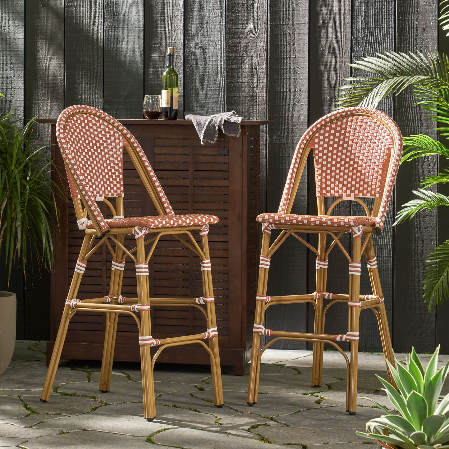 Outdoor Pe Rattan French Barstool Set Noble House