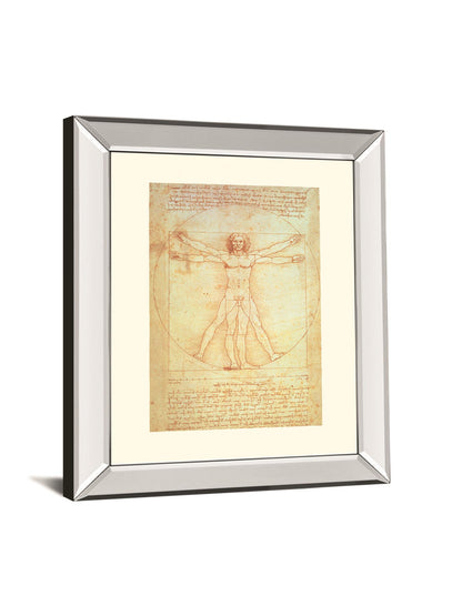 Vituvian Man By Leonardo Da Vinci - Mirror Framed Print Wall Art - Beige