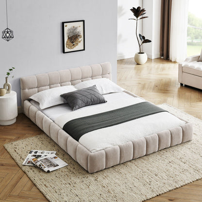 Modern Platform Bed Frame With Thick Chenille Fabric Home Essentials