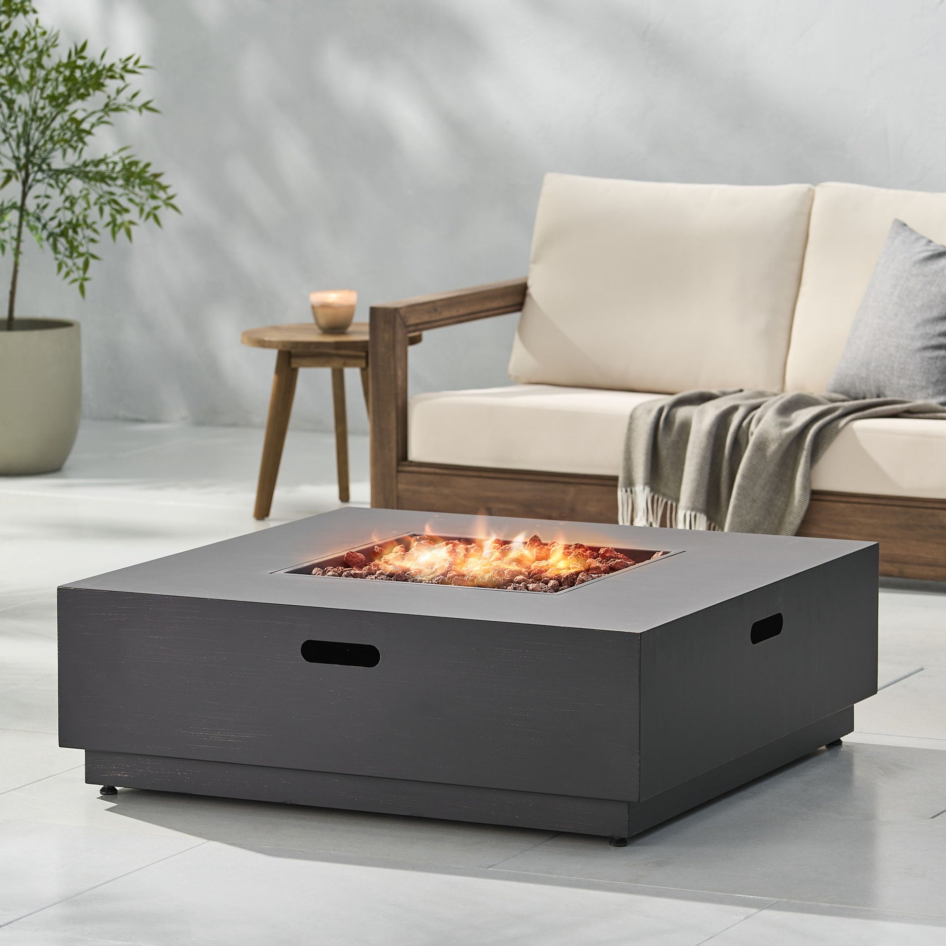 Modern Square Fire Pit With 50,000 Btu Noble House