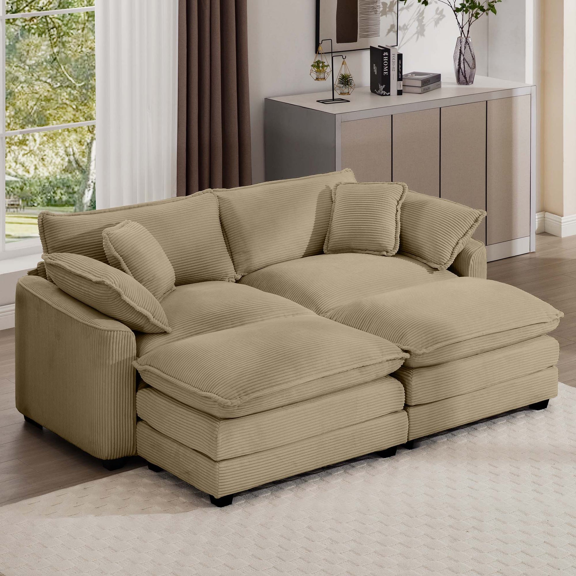 Modern Oversized Modular Cushion Sofa With Ottoman, Low Back, Deep Seating Sofa Set Home Essentials