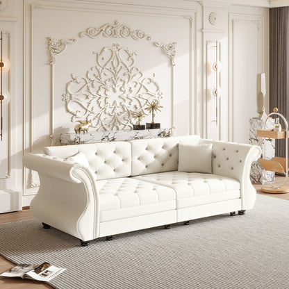 Oversized Chesterfield Pull Out Sofa Bed, Roll Arm Couch With Flower Tufting For Living Room Home Essentials