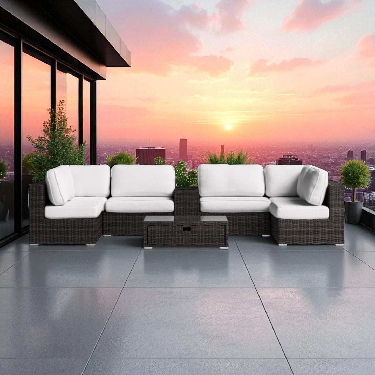Elegant 4 Person Wicker Patio Seating Set With Cushions And Glass Top Table LSI Patio Furniture
