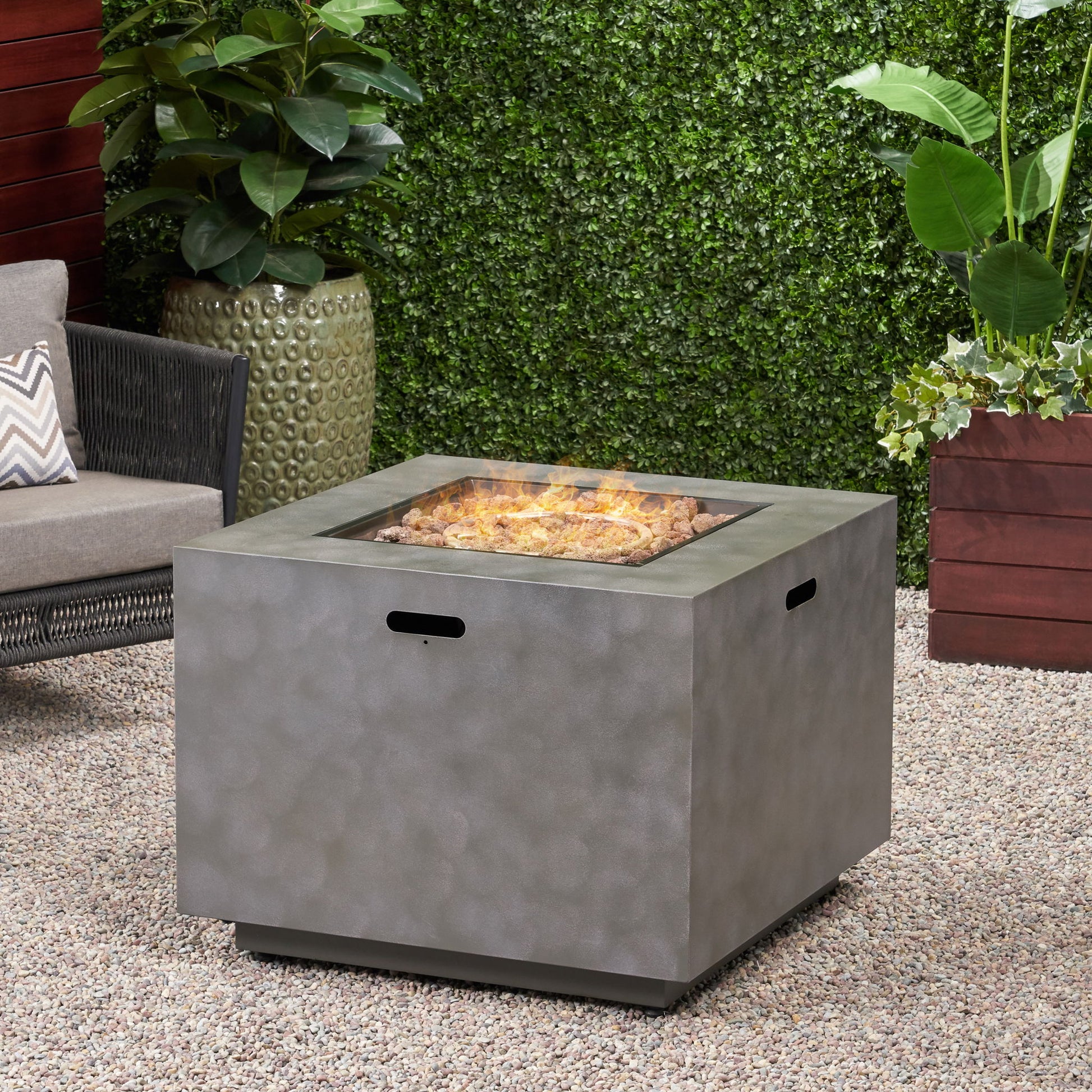 Outdoor Patio Gas Burning Fire Pit Table 50,000 Btu, Square Noble House