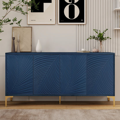 Modern 4 Door Sideboard With Creative Carved Surface And Adjustable Shelves Home Essentials