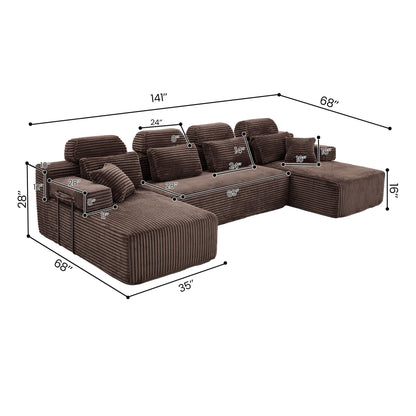 Sectional Sleeper Sofa & Storage Pockets, Modular Couch With Throw Pillows For Living Room Home Essentials