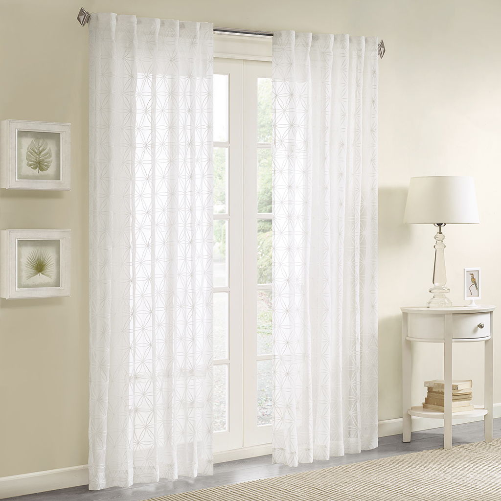 Gemma - Sheer Embroidered Window Curtain - White