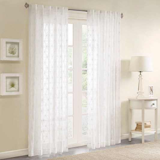 Gemma - Sheer Embroidered Window Curtain - White