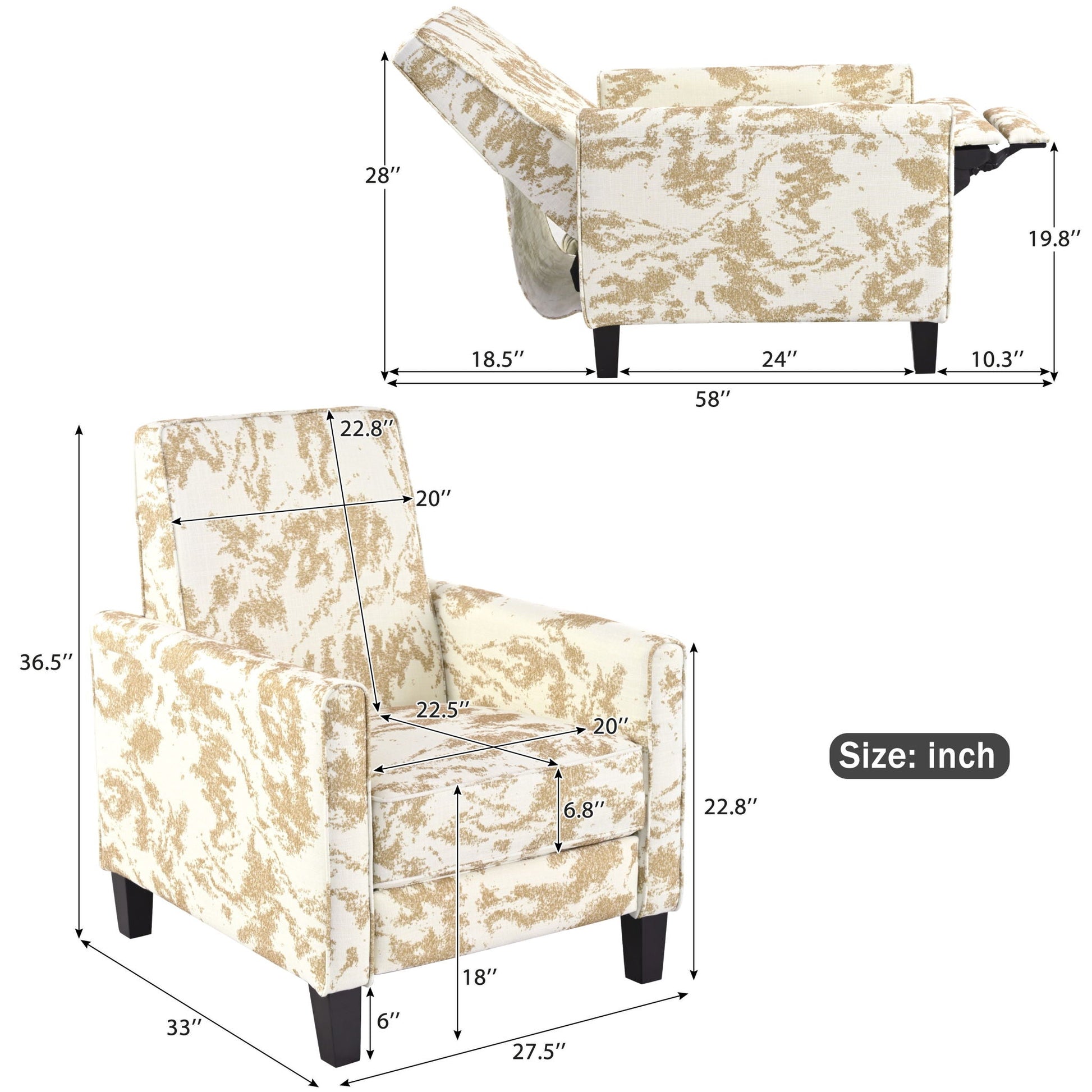 Push Back Upholstered Recliner Armchair Noble House