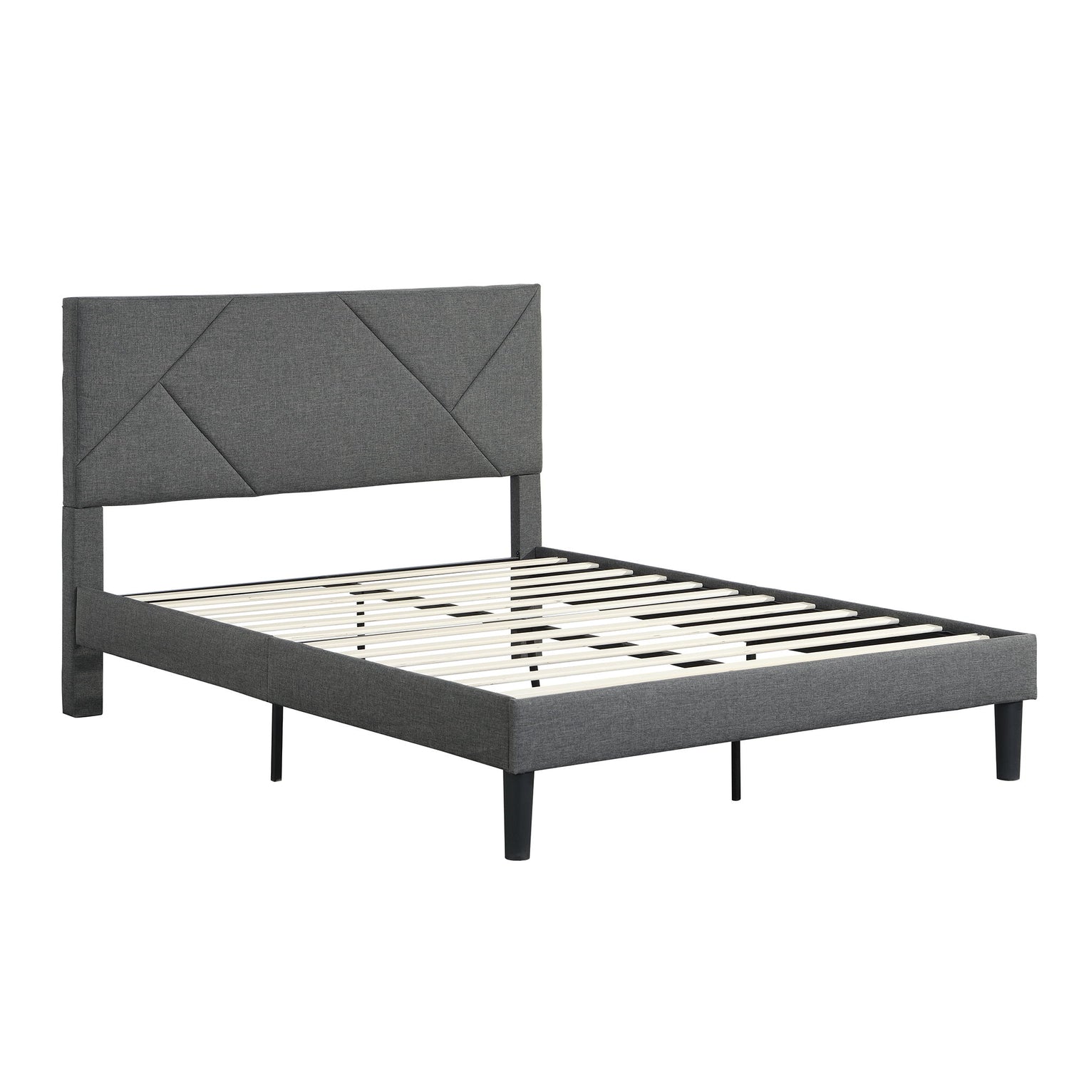 Queen Size Upholstered Platform Bed Frame Wood Slat Support - Gray Home Essentials