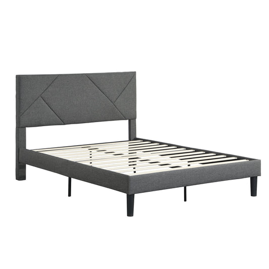 Queen Size Upholstered Platform Bed Frame Wood Slat Support - Gray Home Essentials