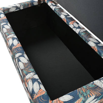Charming Floral Storage Ottoman With Upholstered Fabric Noble House