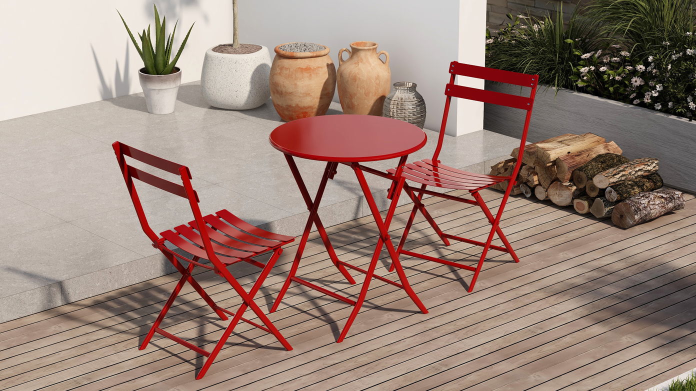 3 Piece Patio Bistro Set Of Foldable Round Table And Chairs Home Essentials