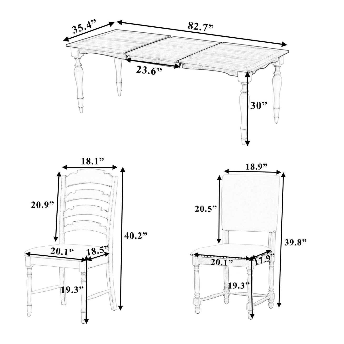 Topmax - Vintage Traditional Extendable Dining Table Set With Removable Leaf Hearth and Haven