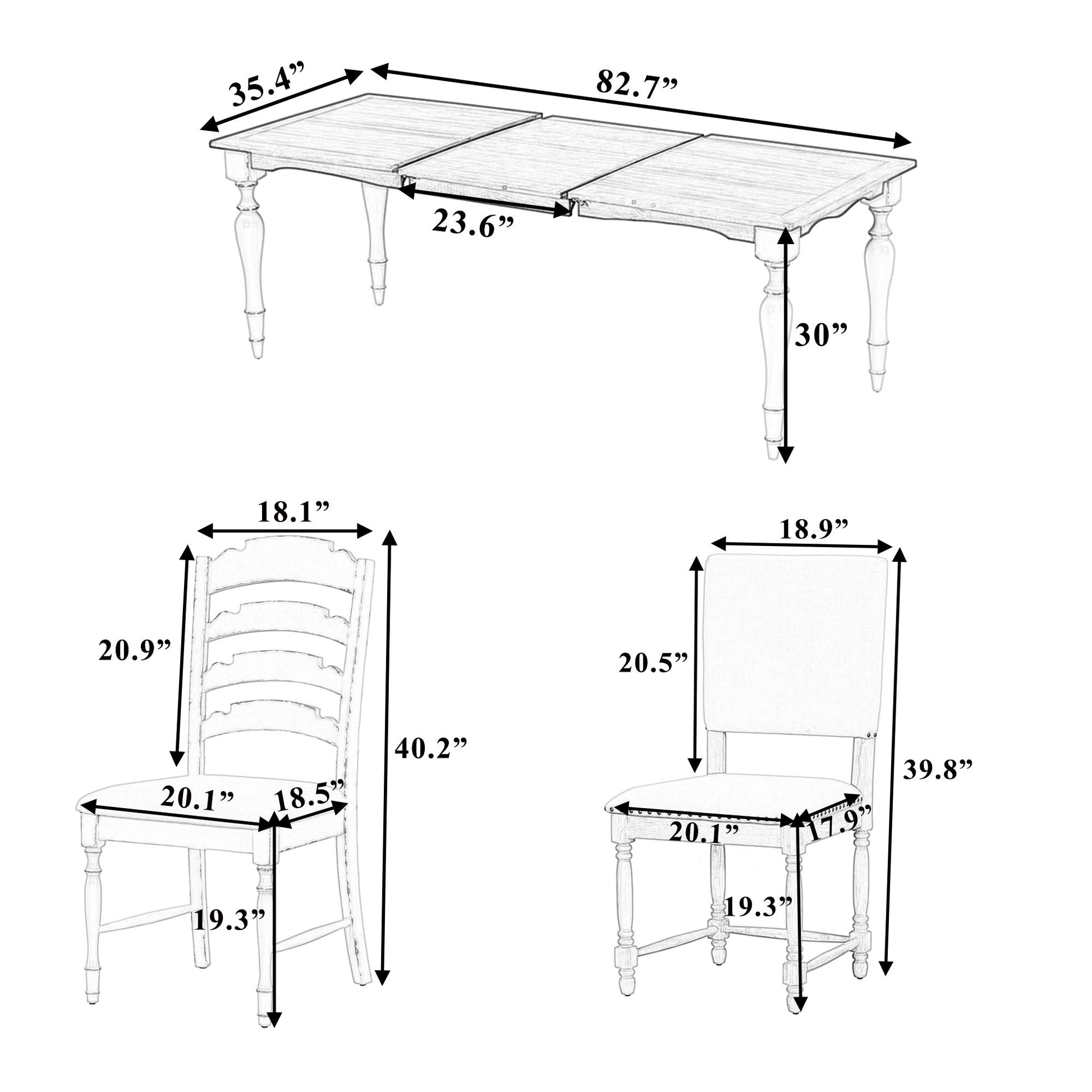Topmax - Vintage Traditional Extendable Dining Table Set With Removable Leaf Hearth and Haven
