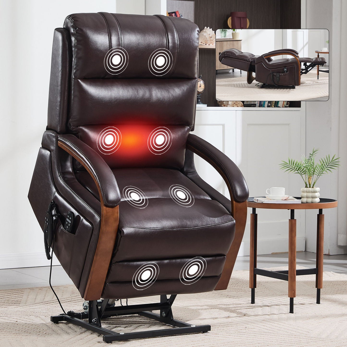 Power Lift Recliner Chair Dual Motor Infinite Position With Heat Massage And Heavy Duty Motion Mechanism - Brown Home Essentials