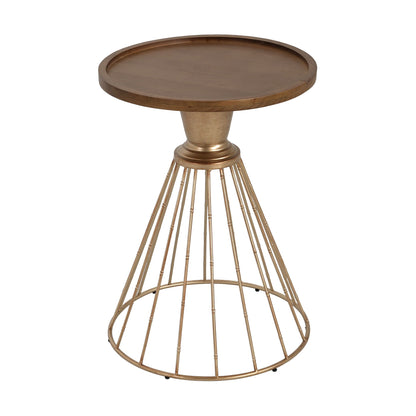 Hollow - Edge Retro Art Pine Side Table With Antique And Natural Color, Iron And Pine Construction - Antique Gold / Natural Noble House