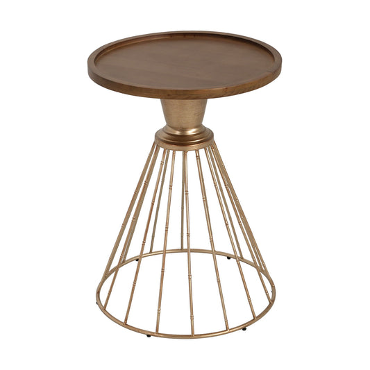 Hollow - Edge Retro Art Pine Side Table With Antique And Natural Color, Iron And Pine Construction - Antique Gold / Natural Noble House