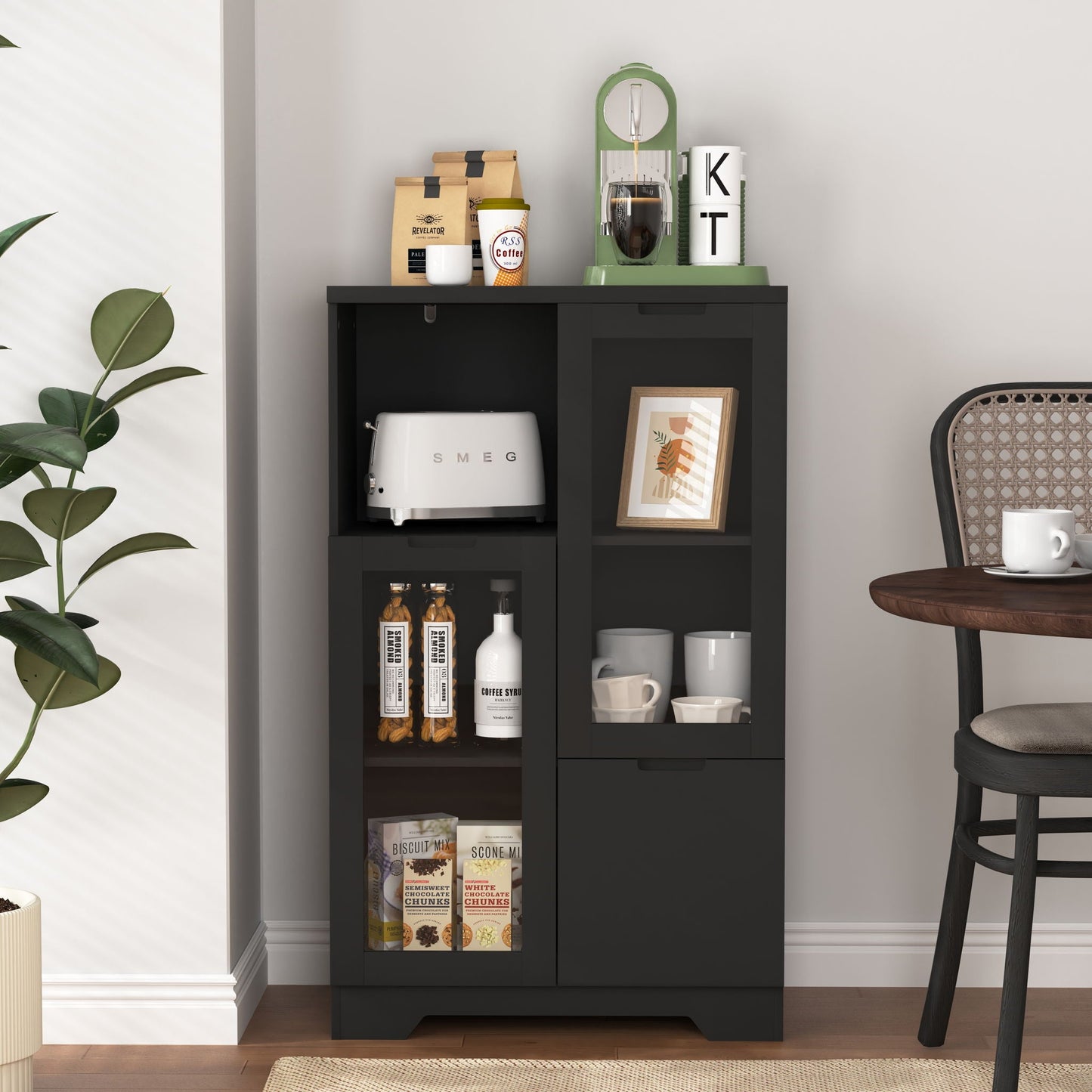 Modern Cabinet With Glass Doors And Drawer Home Essentials