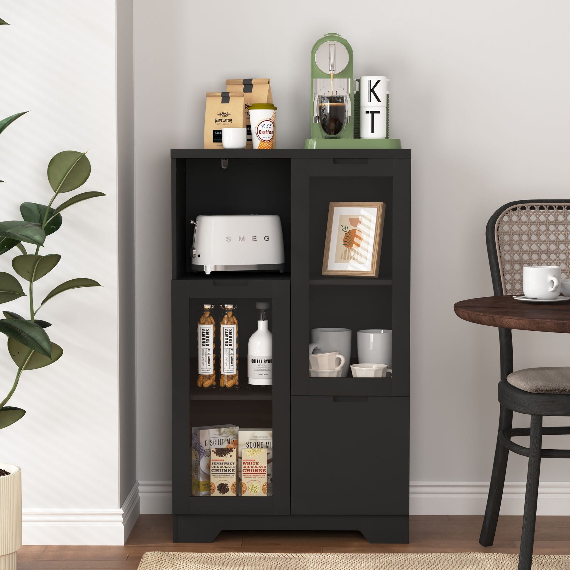 Modern Cabinet With Glass Doors And Drawer Home Essentials