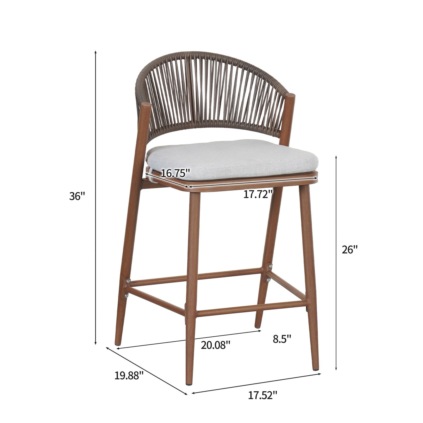 Outdoor 26" Counter Height Metal Frame Counter Stools With Scallop Shaped Backrest & Water Resistant Cushions Noble House