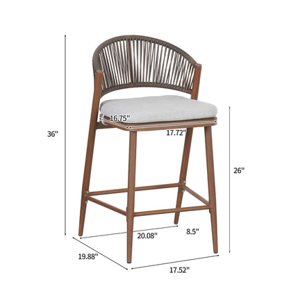 Outdoor 26" Counter Height Metal Frame Counter Stools With Scallop Shaped Backrest & Water Resistant Cushions Noble House