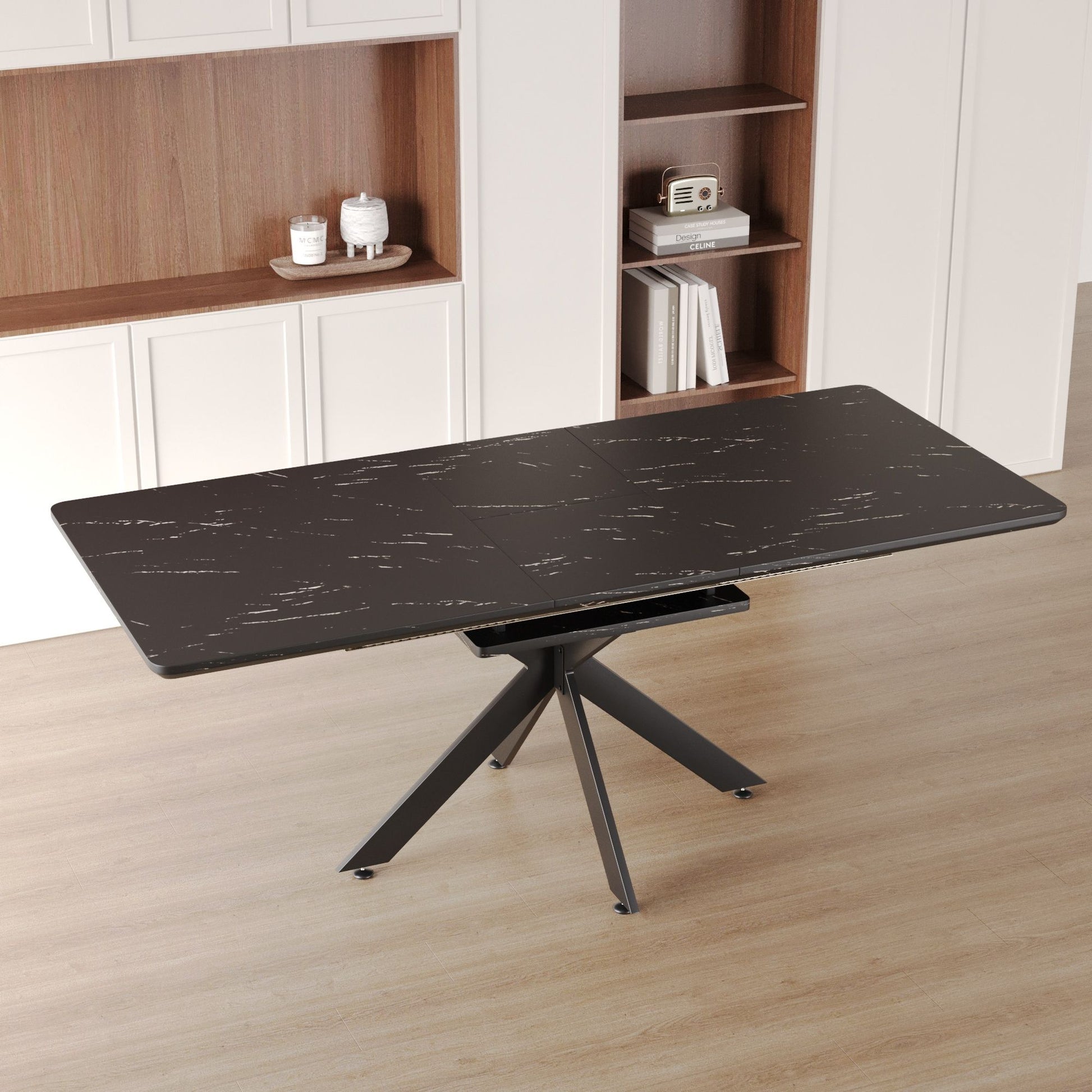 Modern Mid-Century Gray Dining Table Set With Extendable Design Home Essentials