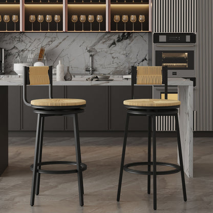 Bar Stools Swivel Counter Chairs With Metal Frame Hand Woven Paper Rope Dining Barstools For Kitchen Counter (Set of 2) Home Essentials