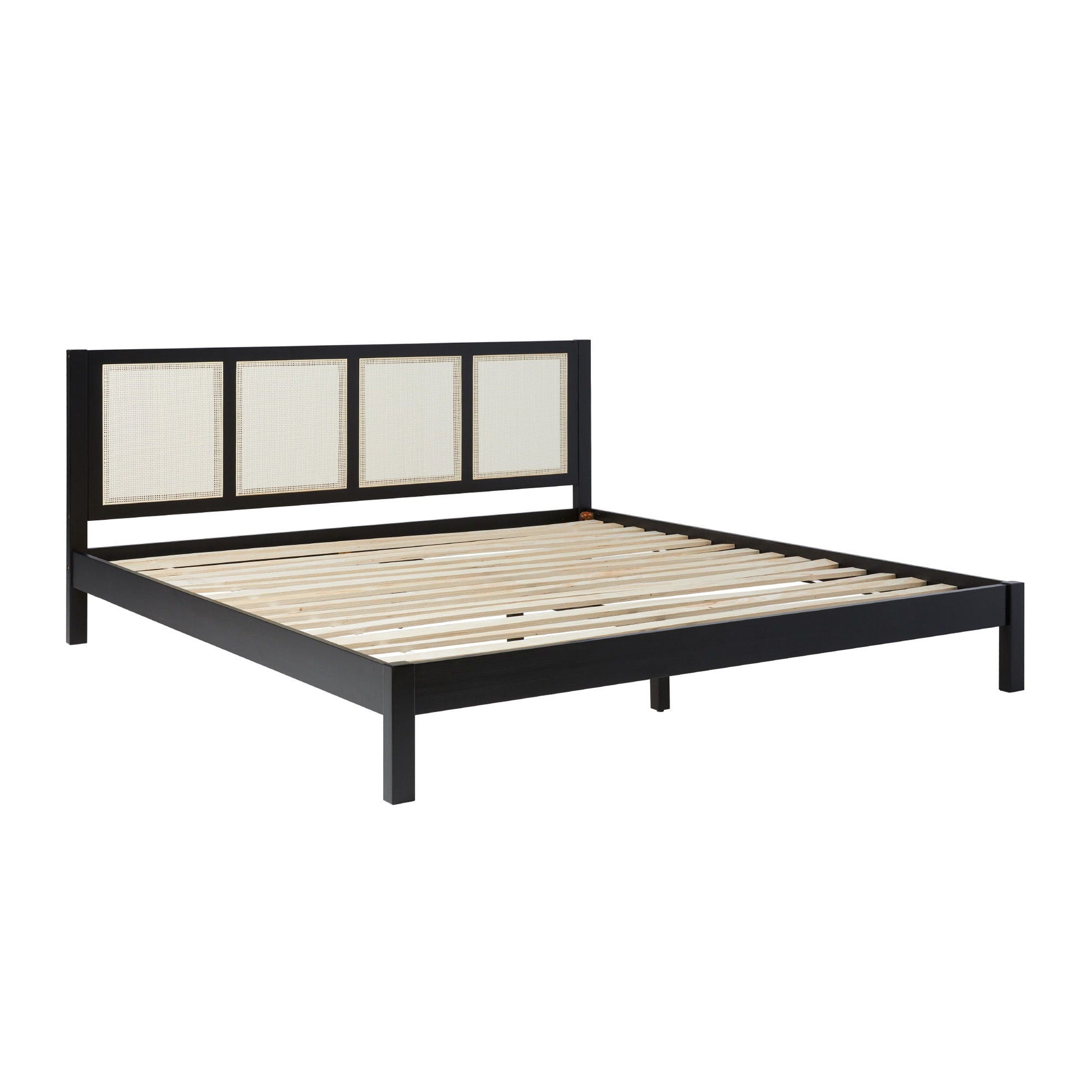 King Bed With Rattan Panel Headboard - Black Walker Edison