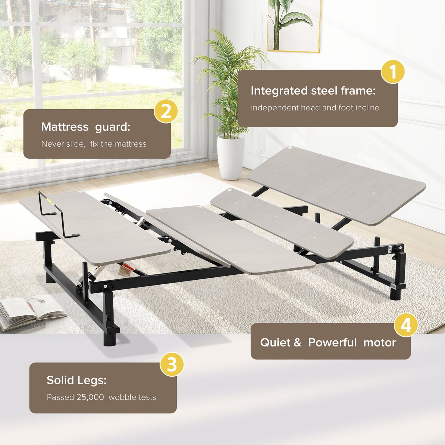 Electric Ergonomic Adjustable Bed Base With Wireless Remote, Quiet Motor, Independent Head And Foot Incline Daily Nest