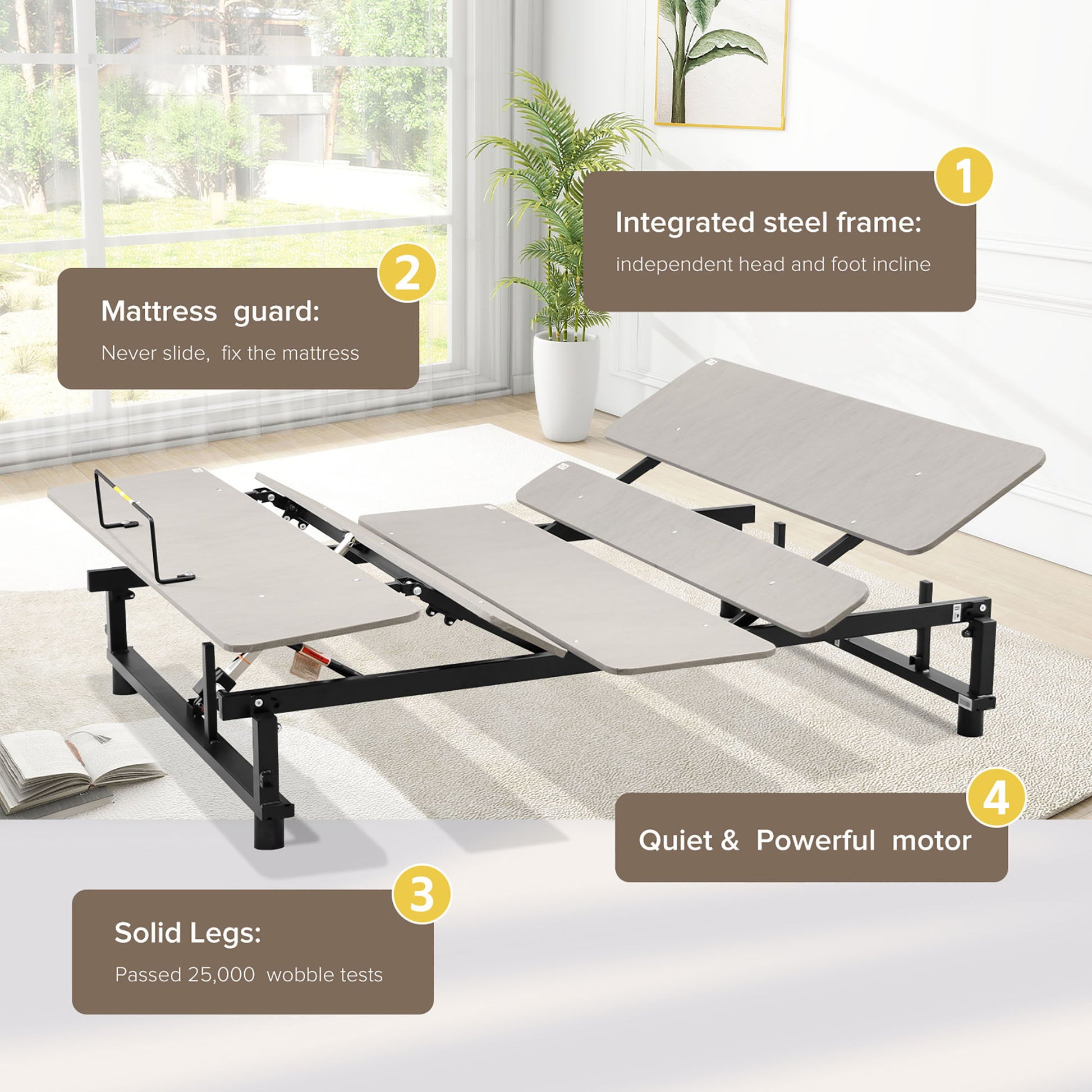 Electric Ergonomic Adjustable Bed Base With Wireless Remote, Quiet Motor, Independent Head And Foot Incline Daily Nest
