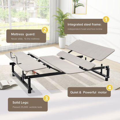 Electric Ergonomic Adjustable Bed Base With Wireless Remote, Quiet Motor, Independent Head And Foot Incline Daily Nest