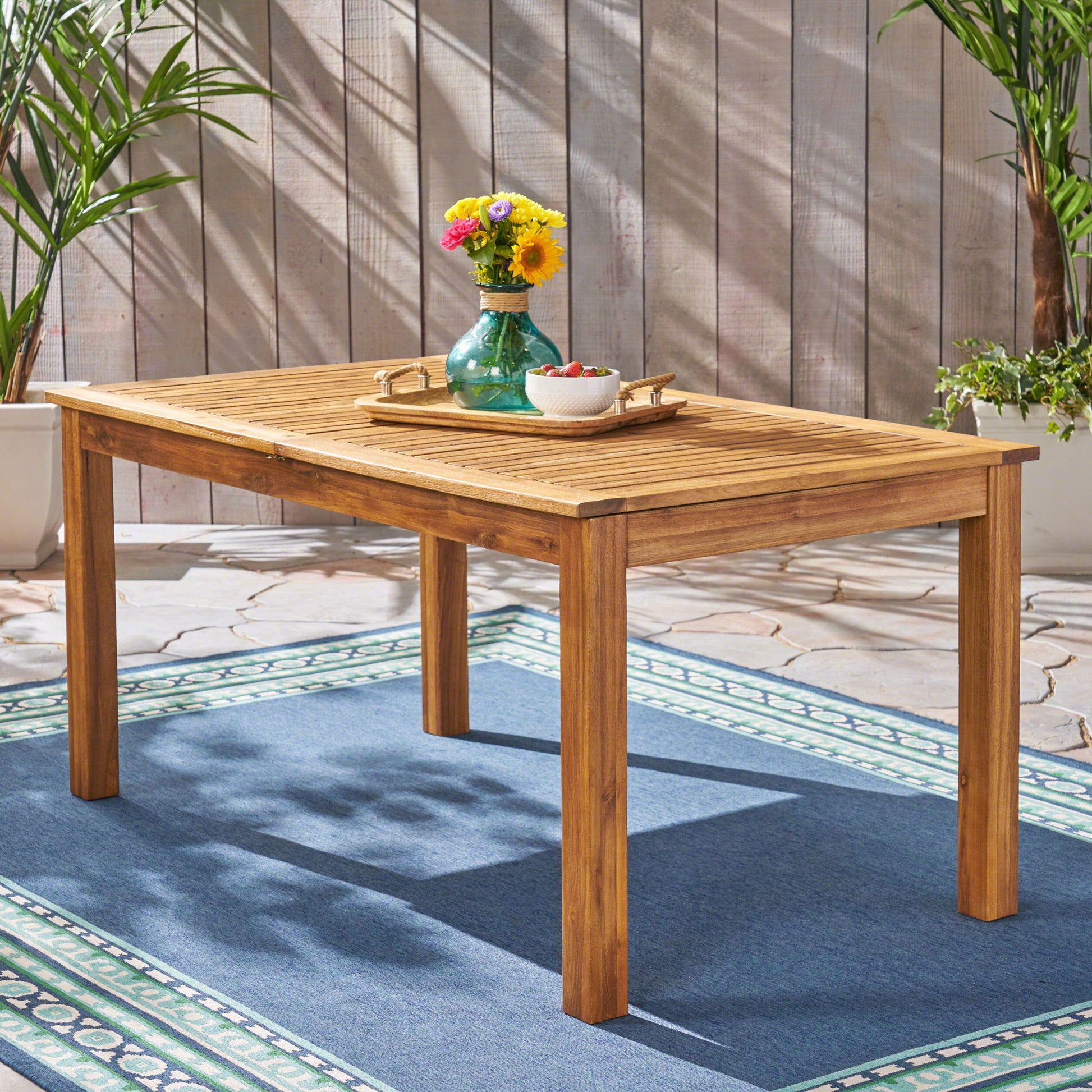Outdoor Expandable Dining Table With Square Legs Noble House