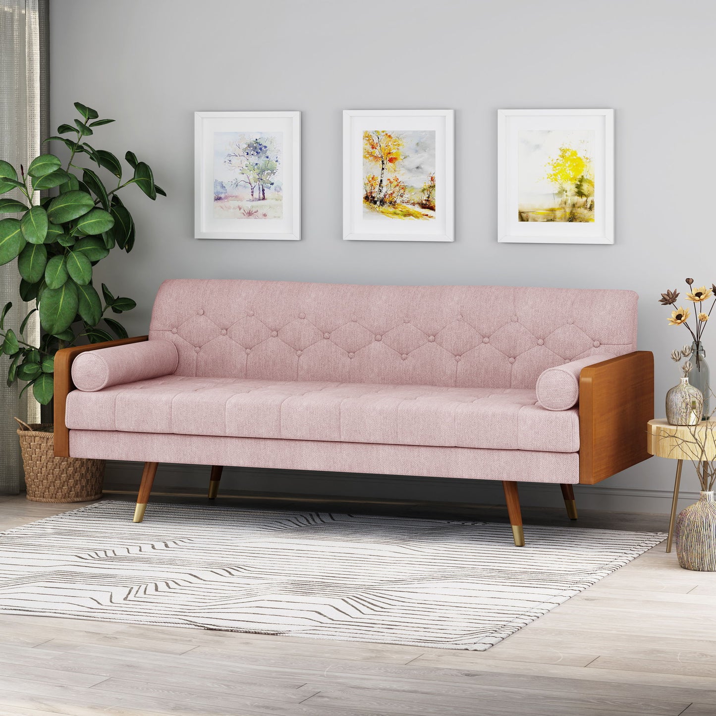 Aidan - Mid Century Modern Tufted Fabric Sofa Noble House
