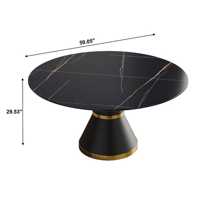 59.05" Modern Artificial Stone Round Black Carbon Steel Base Dining Table, Can Accommodate 6 People - Black Home Essentials