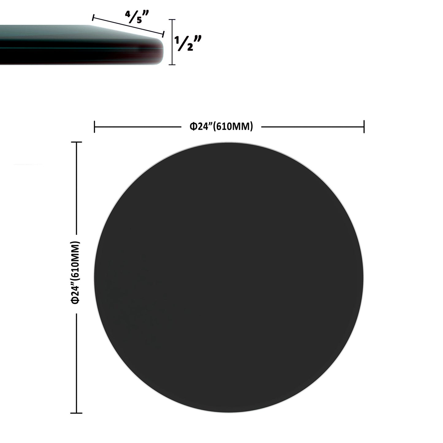 24" Round Tempered Glass Table Top Clear Glass Beveled Polished Edge Home Essentials