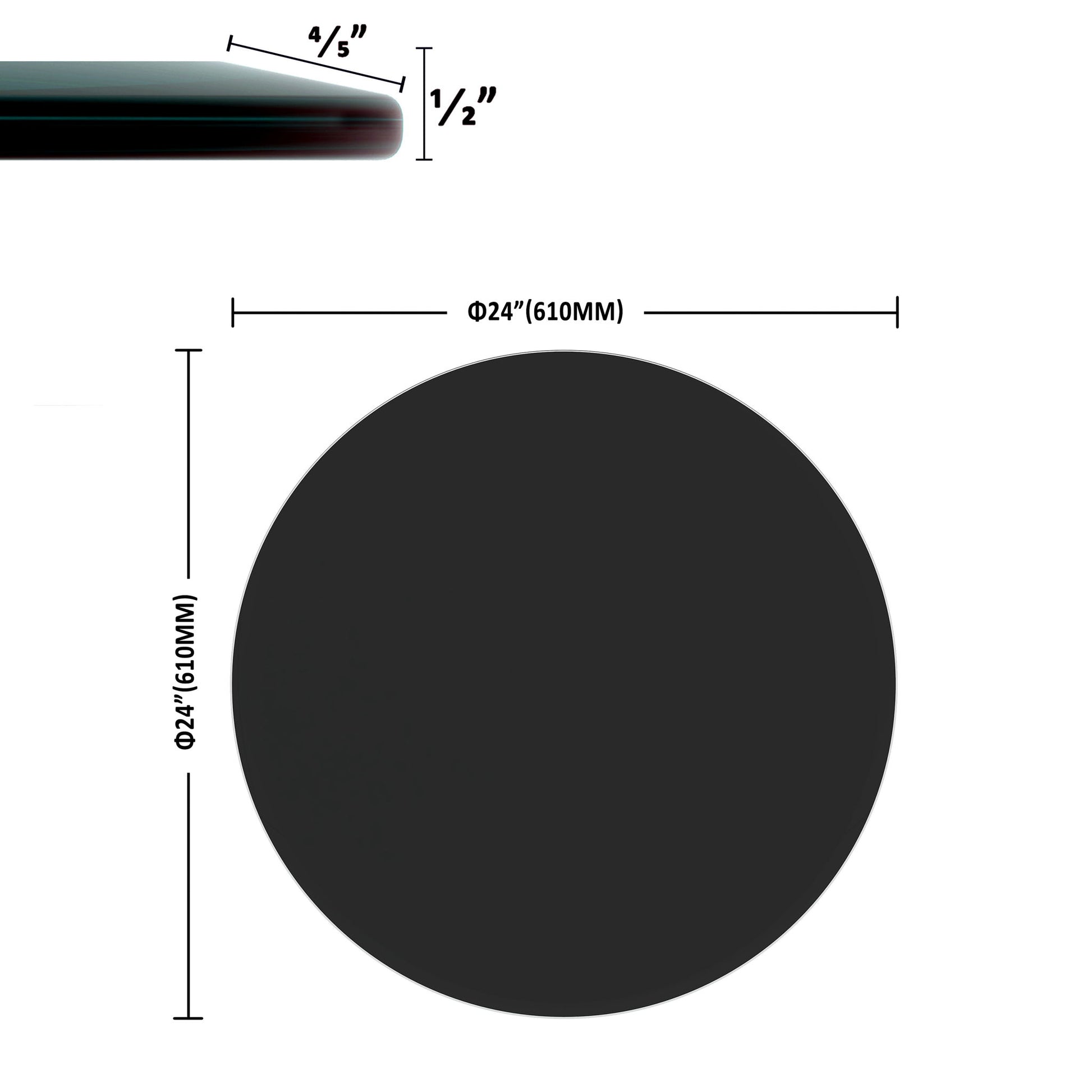 24" Round Tempered Glass Table Top Clear Glass Beveled Polished Edge Home Essentials