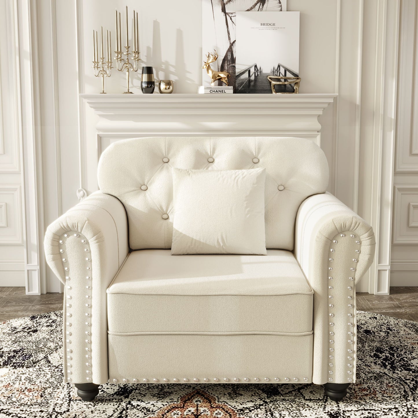 Upholstered Sofa With Nailhead Trim And Rolled Armrests Home Essentials