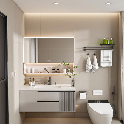 Aluminium Medicine Cabinet Mirror, With 3 Colors LED Light And Defogging Function - Khaki Home Essentials