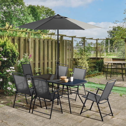 Outsunny - Patio Dining Set With Table Umbrella, Folding Chairs And Dining Table, Outdoor Patio Furniture Set Home Essentials