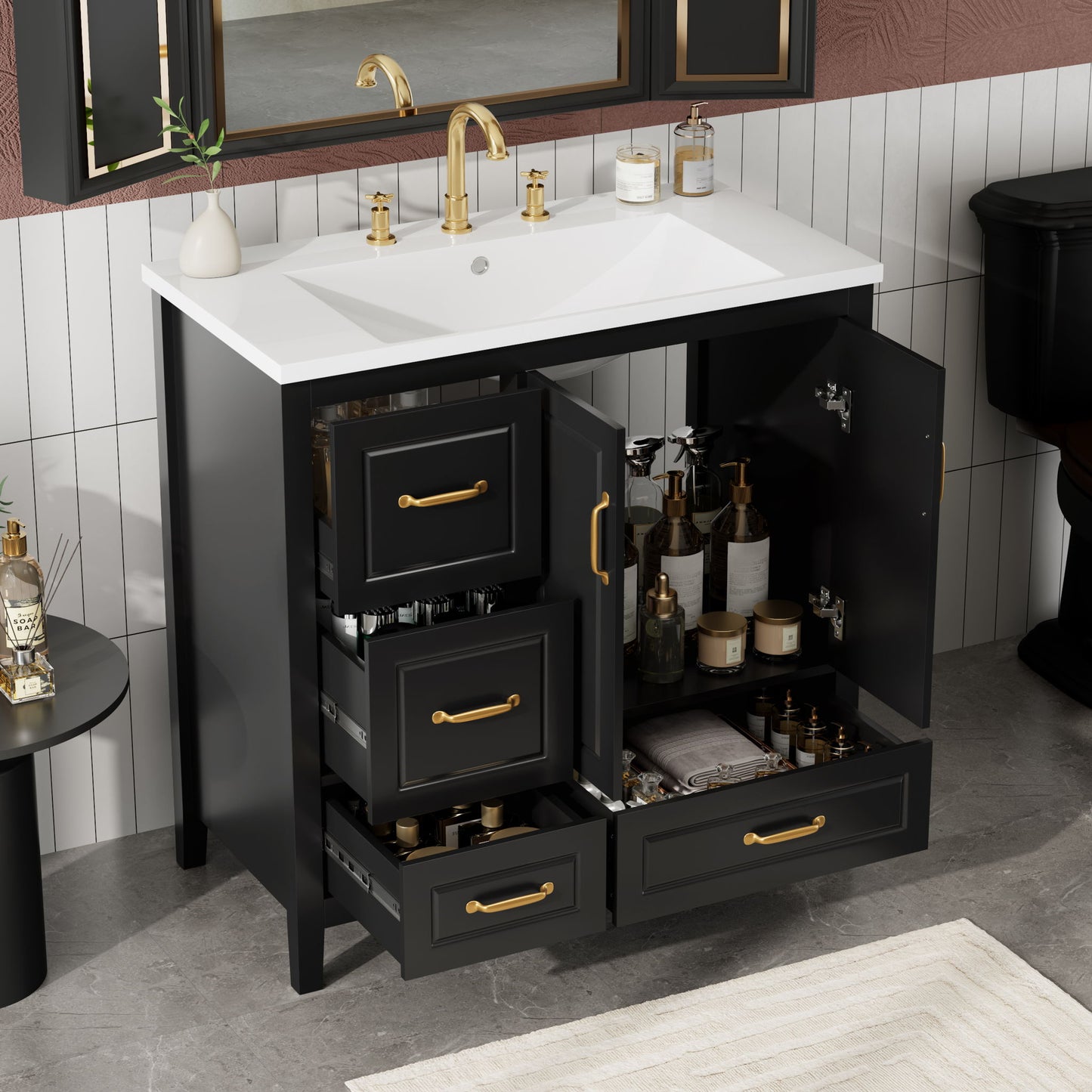 Bathroom Vanity With Sink, Soft Closing Doors & Drawers, Metal Handles Noble House