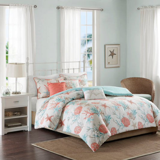 Pebble Beach - King 6 Piece Duvet Cover Set - Coral Madison Park