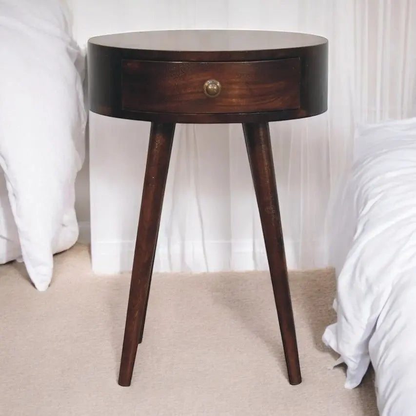 Circular Shaped Bedside Table - Walnut Artisan Furniture
