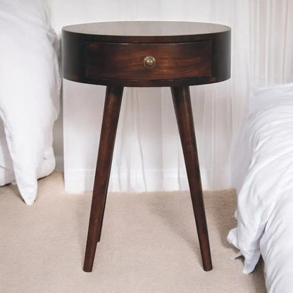 Circular Shaped Bedside Table - Walnut Artisan Furniture
