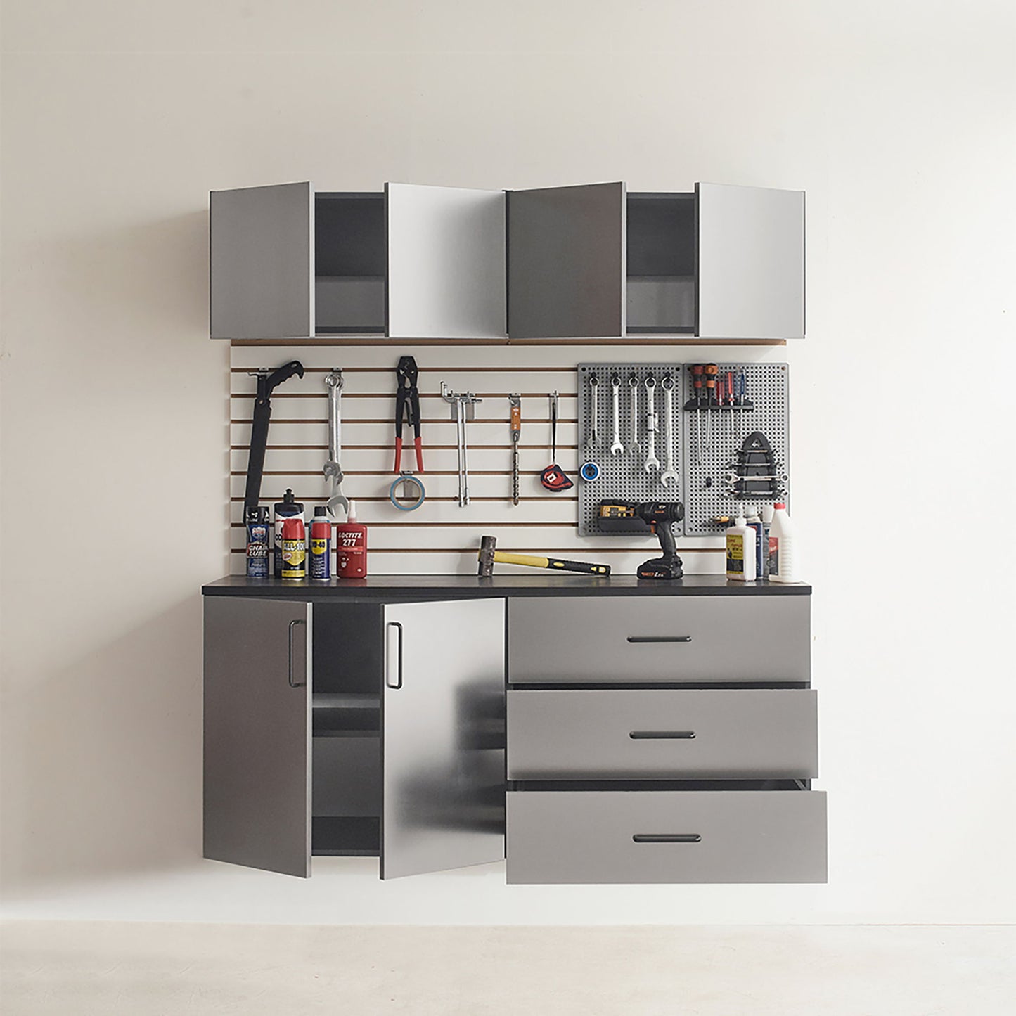 Astro Series - Garage Cabinet Set C With Soft Closing Drawers - Metallic Gray Daily Nest