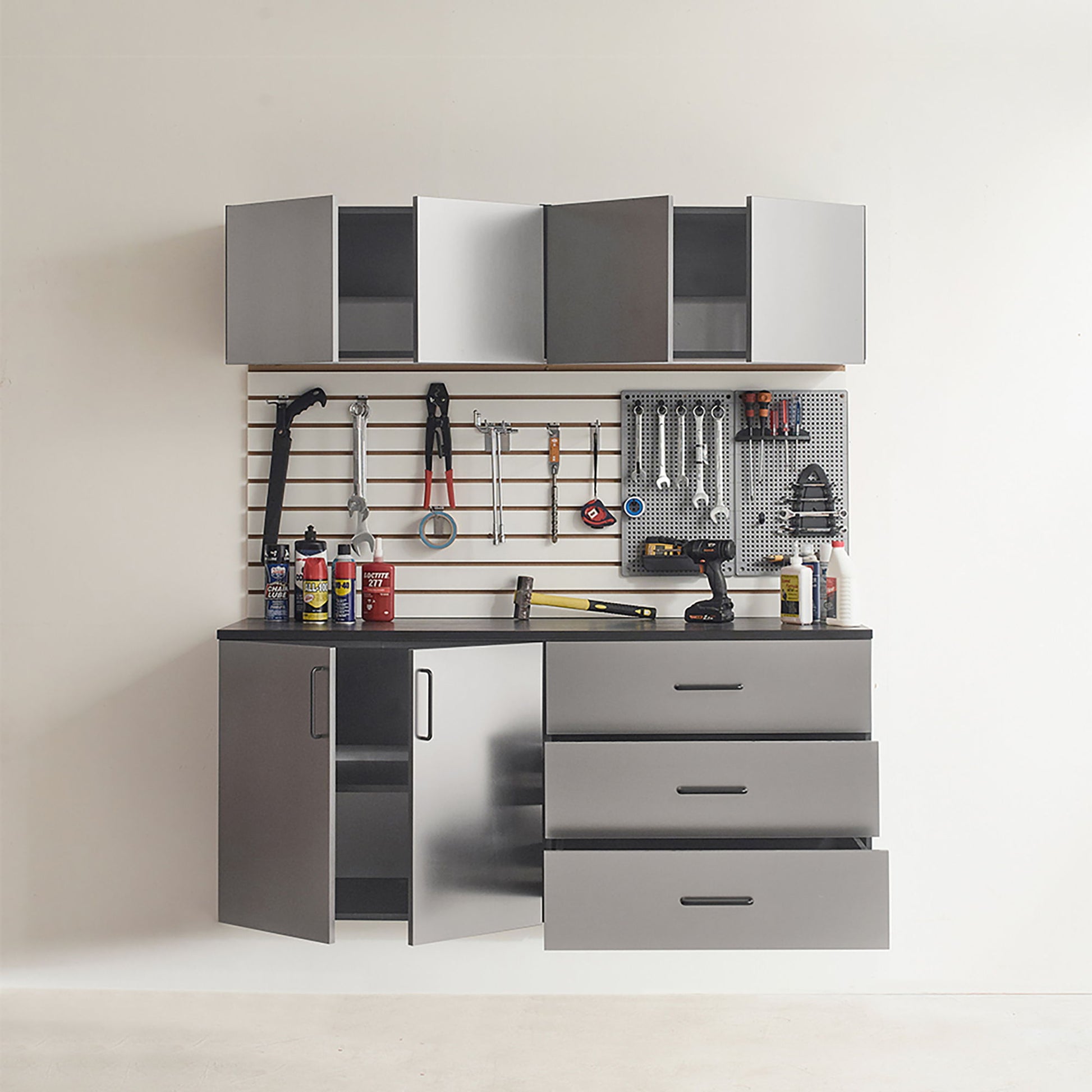 Astro Series - Garage Cabinet Set C With Soft Closing Drawers - Metallic Gray Daily Nest
